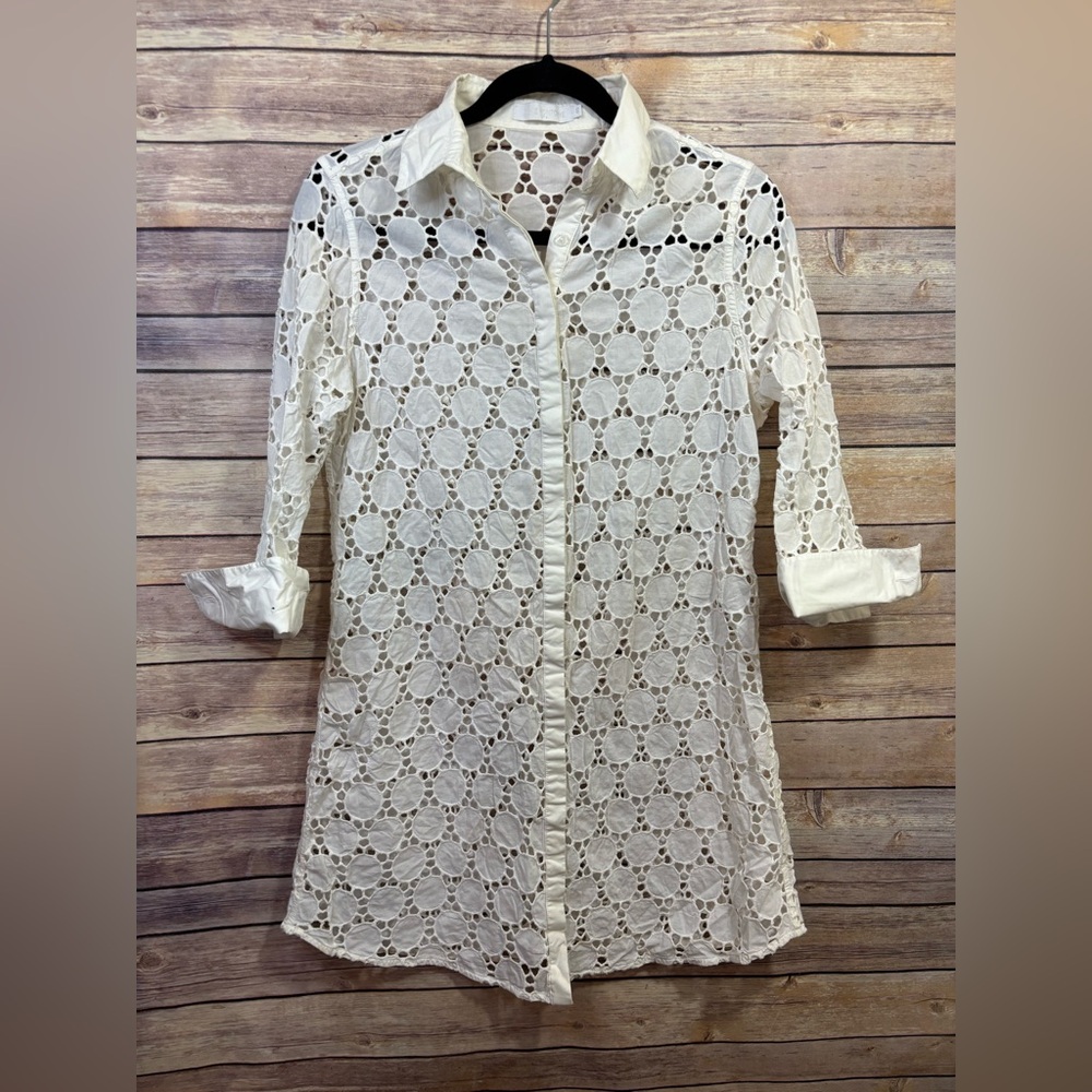 Anne Fontaine Button Down Tunic Blouse Eyelet